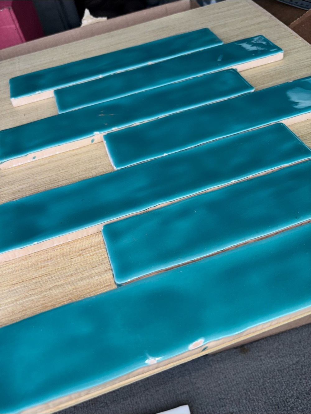 9 pc Teal Ceramic   Bullnose 2 X 9 Tile Art Accent made in Spain  - Home Art